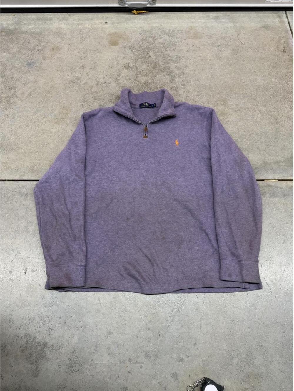 vintage polo ralph lauren purple quarter zip sweater size large HAS STAINS